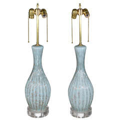Pair Aqua Murano Glass Lamps