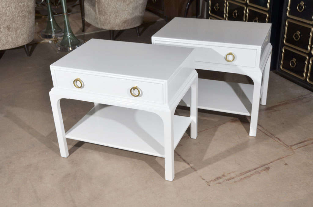 American Pair White Lacquer Kittinger Side Tables