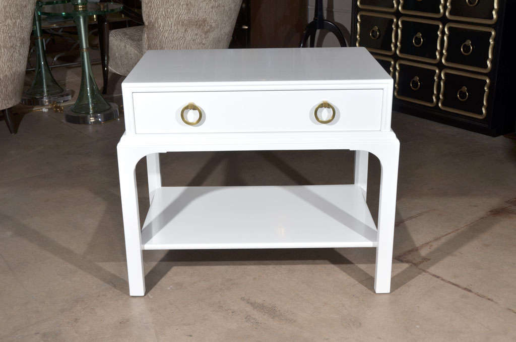 Mid-20th Century Pair White Lacquer Kittinger Side Tables