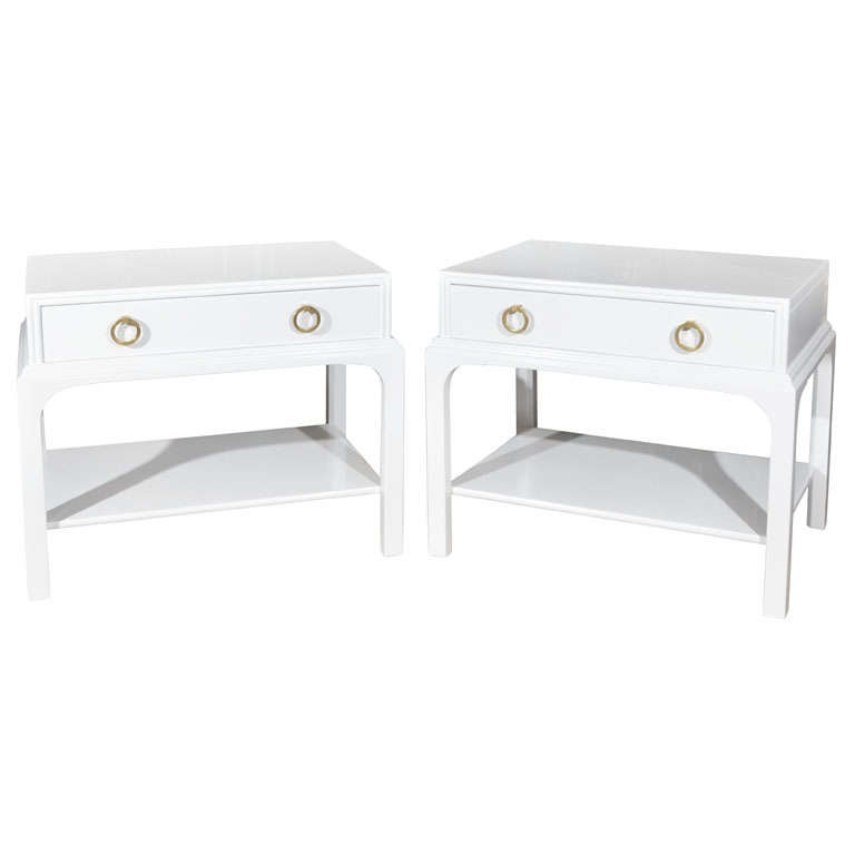 Pair White Lacquer Kittinger Side Tables