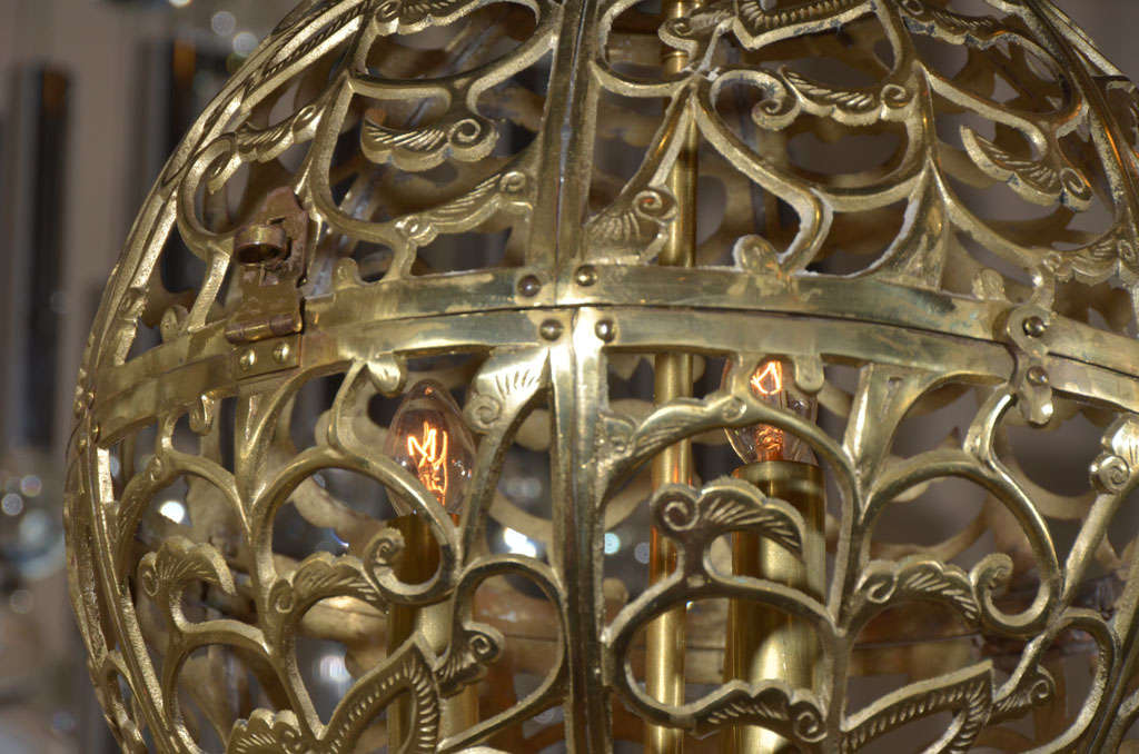 Trio Pierced Brass Asian Ceiling Pendants 1