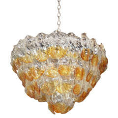 Large Murano Chandelier with Amber Glass Leaves.