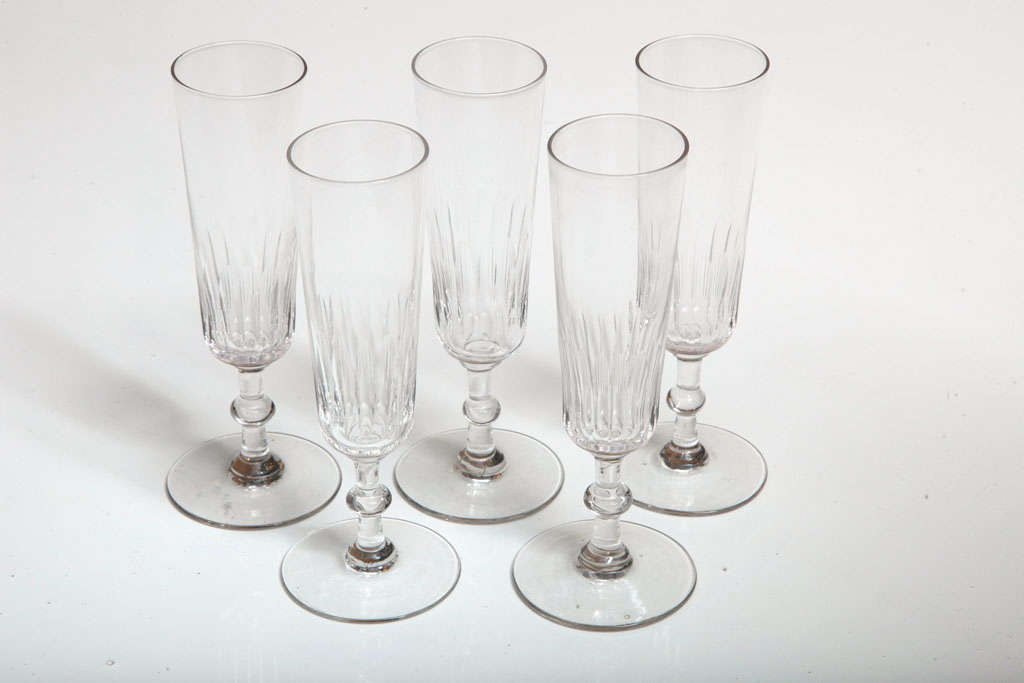 Five Swedish or French champagne flutes, 19th Century