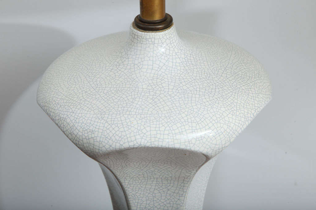 American Sculptural White Crackle Glaze Table Lamp For Sale