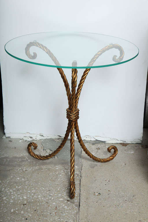 Pair of Italian Gilt Rope Metal & Glass Drinks Table