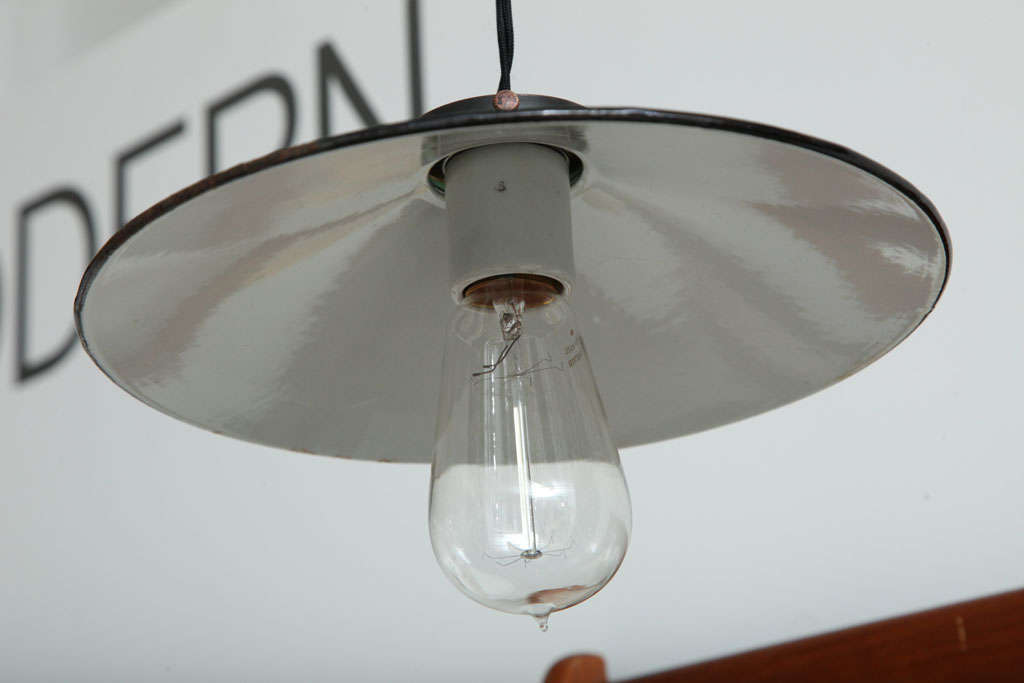 Vintage French Green Enamel Pendant Light For Sale at 1stdibs