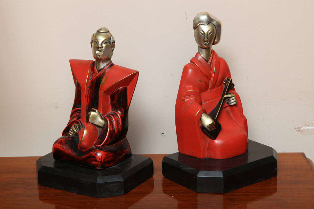 French Beautiful Pair of Art Deco Cubist Bookends by Bouret For Sale