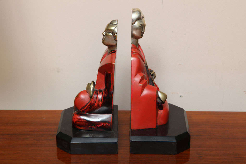 Beautiful Pair of Art Deco Cubist Bookends by Bouret In Good Condition For Sale In Bridgewater, CT
