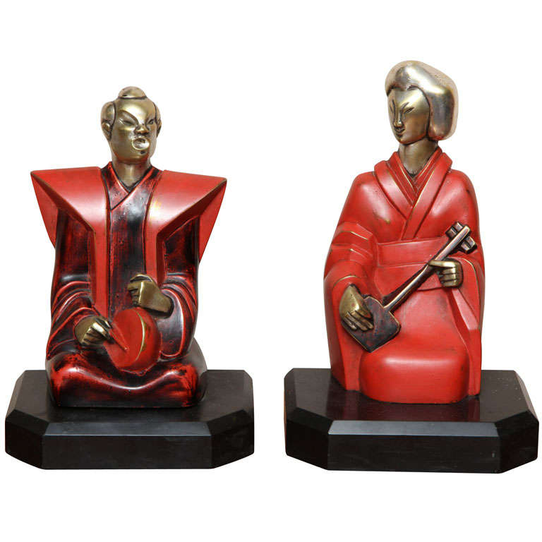 Beautiful Pair of Art Deco Cubist Bookends by Bouret