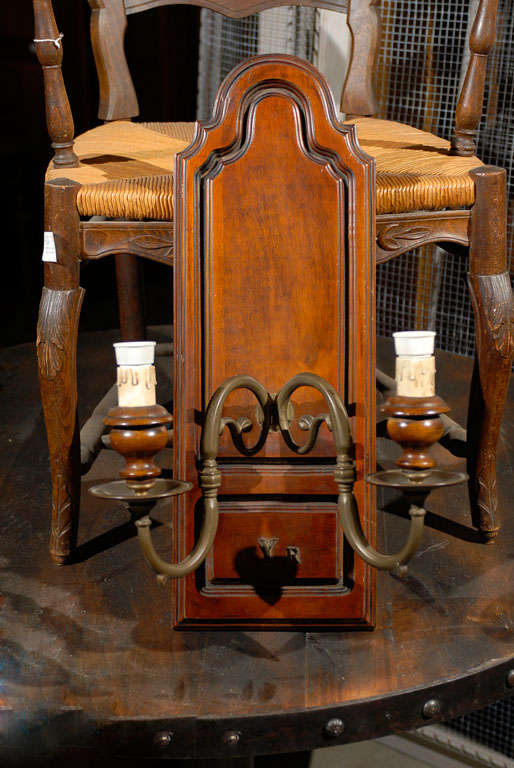 Tall Wood and Brass Sconces