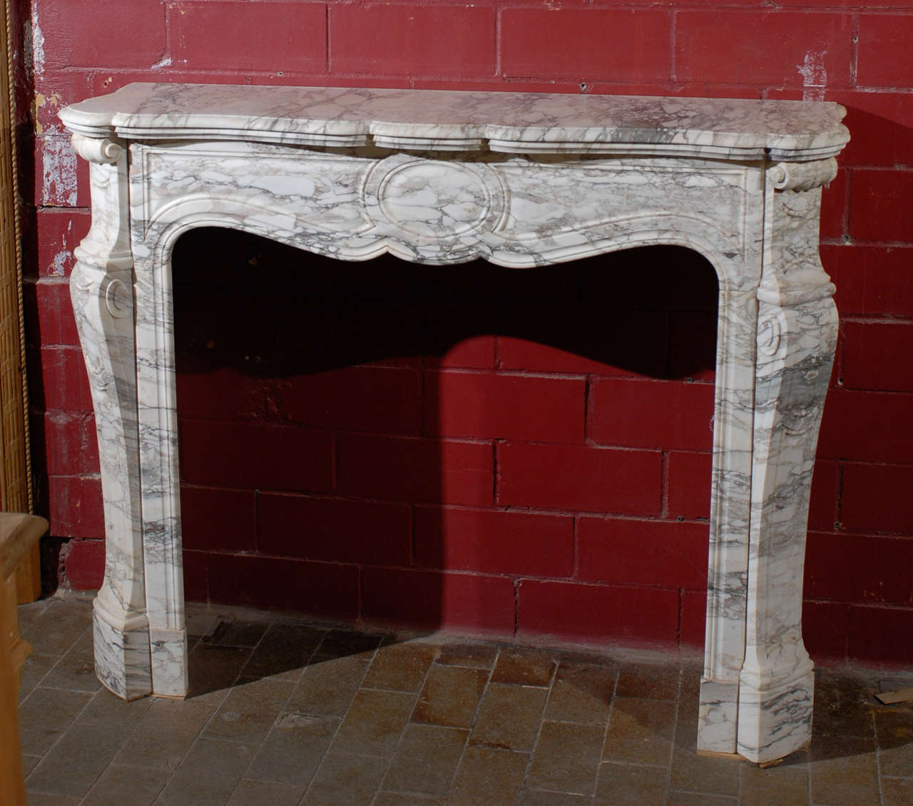 French 19th.C. Pompadour Carved Marble Mantel For Sale 5
