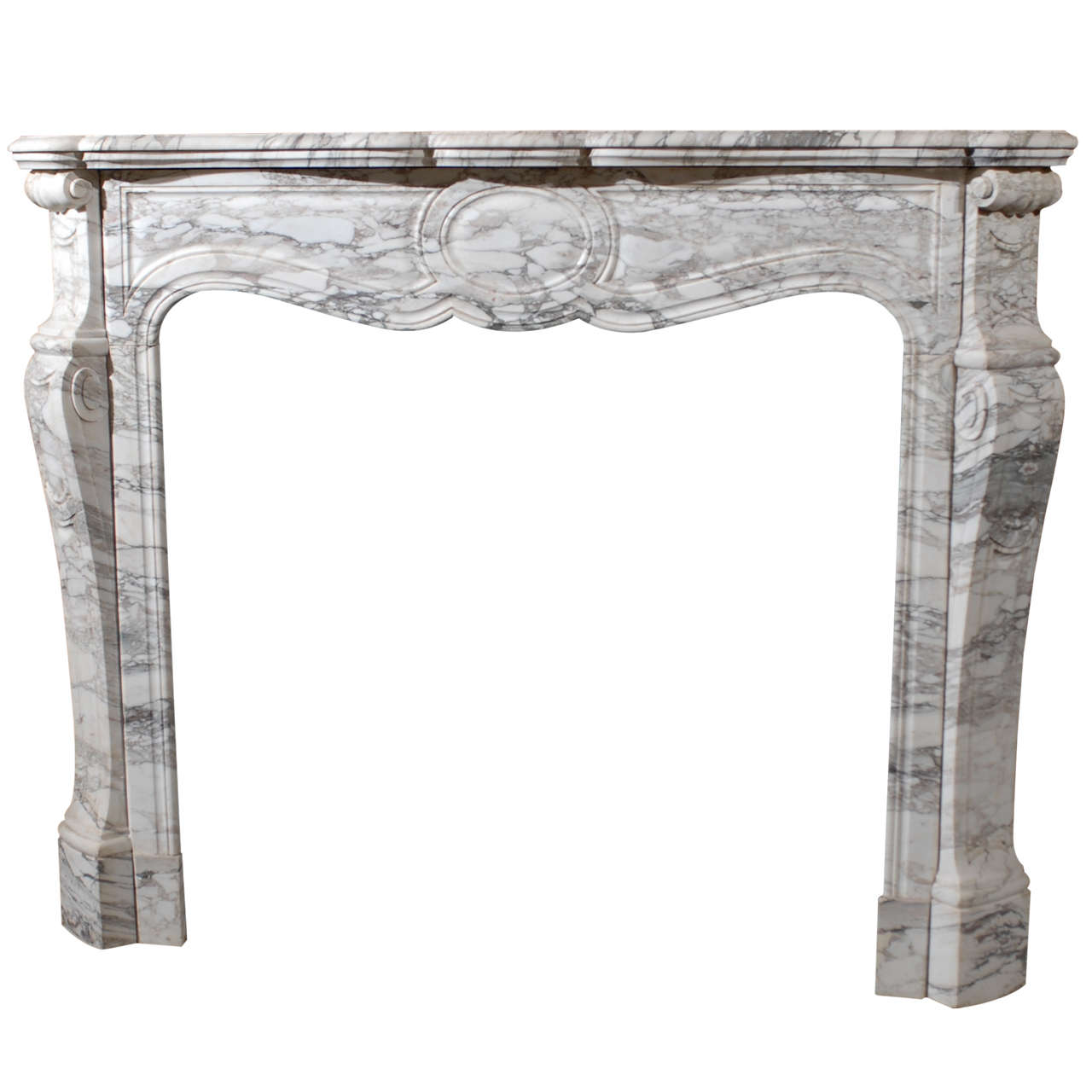 French 19th.C. Pompadour Carved Marble Mantel For Sale