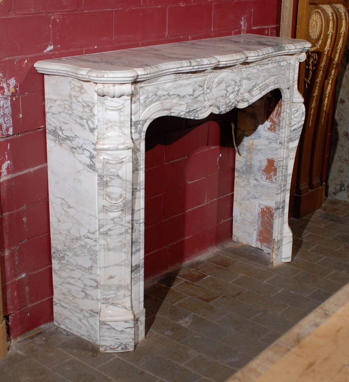 French 19th.C. Pompadour Carved Marble Mantel For Sale 4