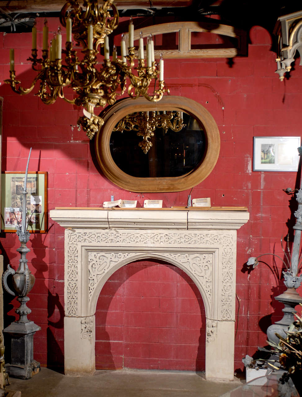 English 19th C. Carved Stone Gothic Revival Mantel For Sale 4