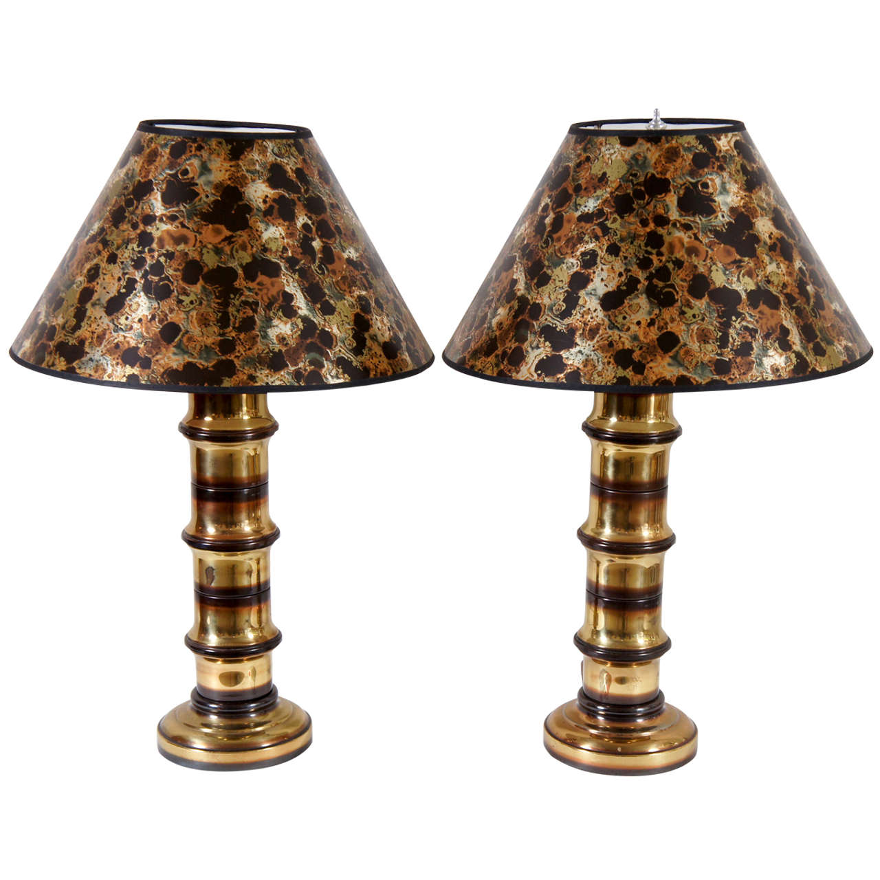 A Pair Of Brass Bamboo Motif Lamps For Sale