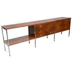 Mid Century Modern Burl and Chrome Credenza