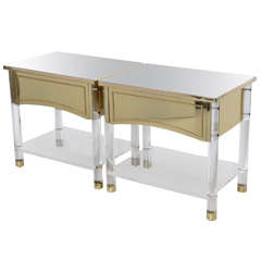 Pair of Brass and Lucite Bedside Tables
