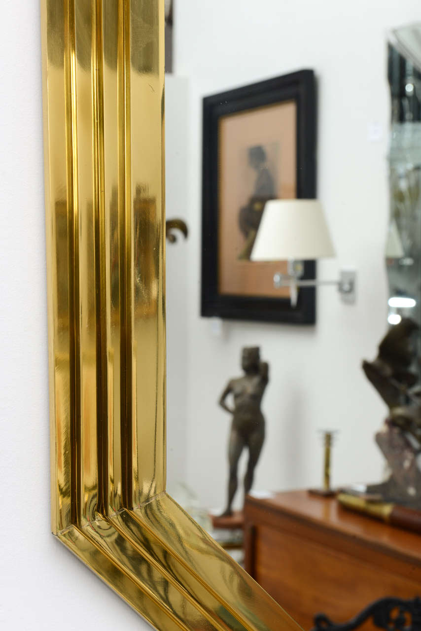 Hollywood Regency Vintage Octagonal Brass Mirror