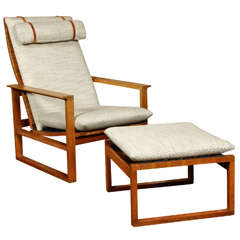Easy Chair Ottoman by Borge Mogensen in Oak With Linen Cushions