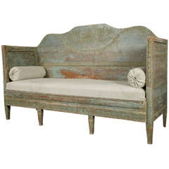 Gustavian Pale Blue Swedish Sofa With Tall Back