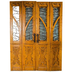 Antique Pine European Art Nouveau Doors Set