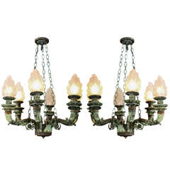 Pair of Antique Bronze Chandeliers Salvaged From Archiitectural Design 12