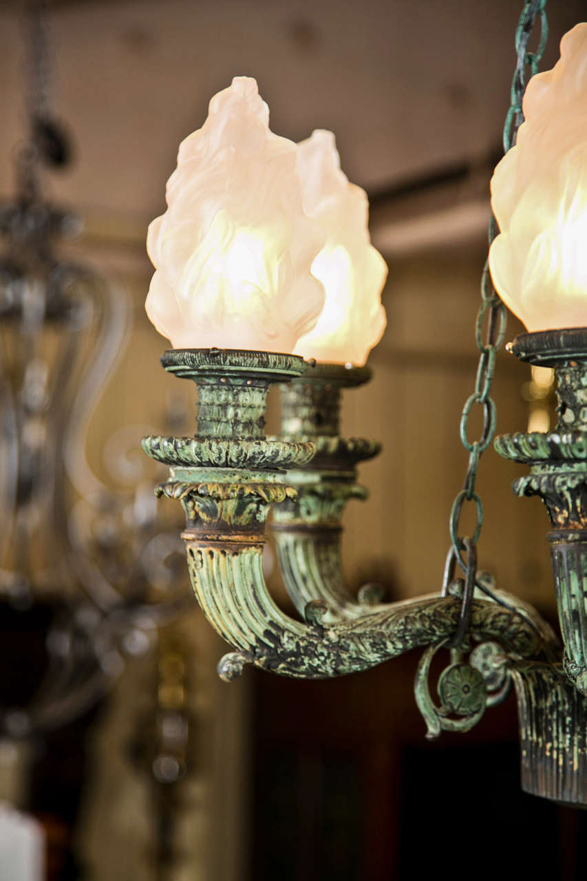 Pair of Antique Bronze Chandeliers Salvaged From Archiitectural Design