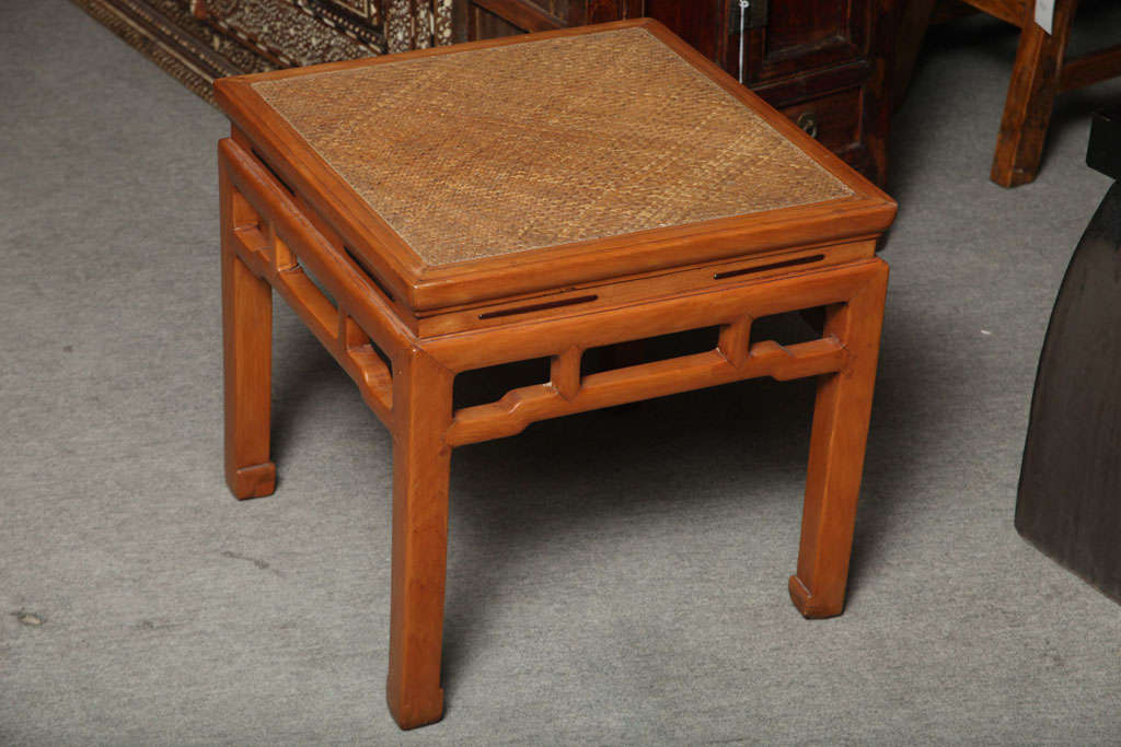 A pair of Ming Style Side Tables, Fruitwood, Woven Bamboo Mat top, China