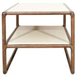 Cerused Oak and Leather Side Table by Ward Bennett