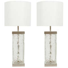 Pair of Paul Hanson Textured Glass Lamps