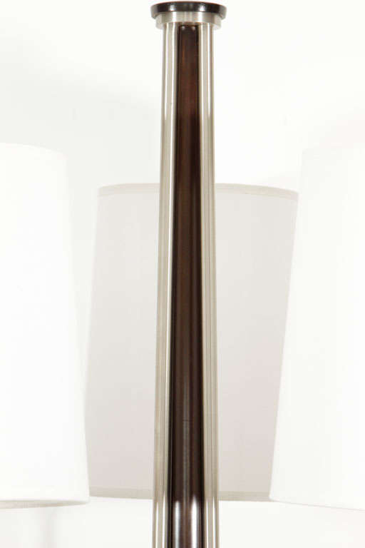 Brushed Tommi Parzinger Style Three-Arm Walnut Lamp, Floor Lamp For Sale