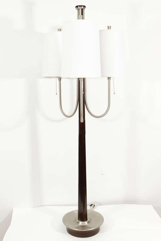 Tommi Parzinger Style Three-Arm Walnut Lamp, Floor Lamp In Excellent Condition For Sale In New York, NY
