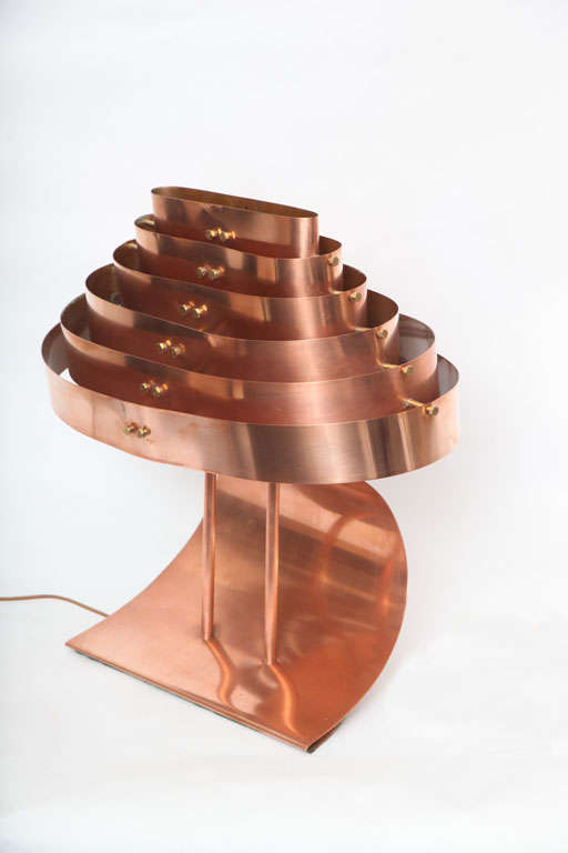 An American modernist copper table lamp by Kurt Versen.