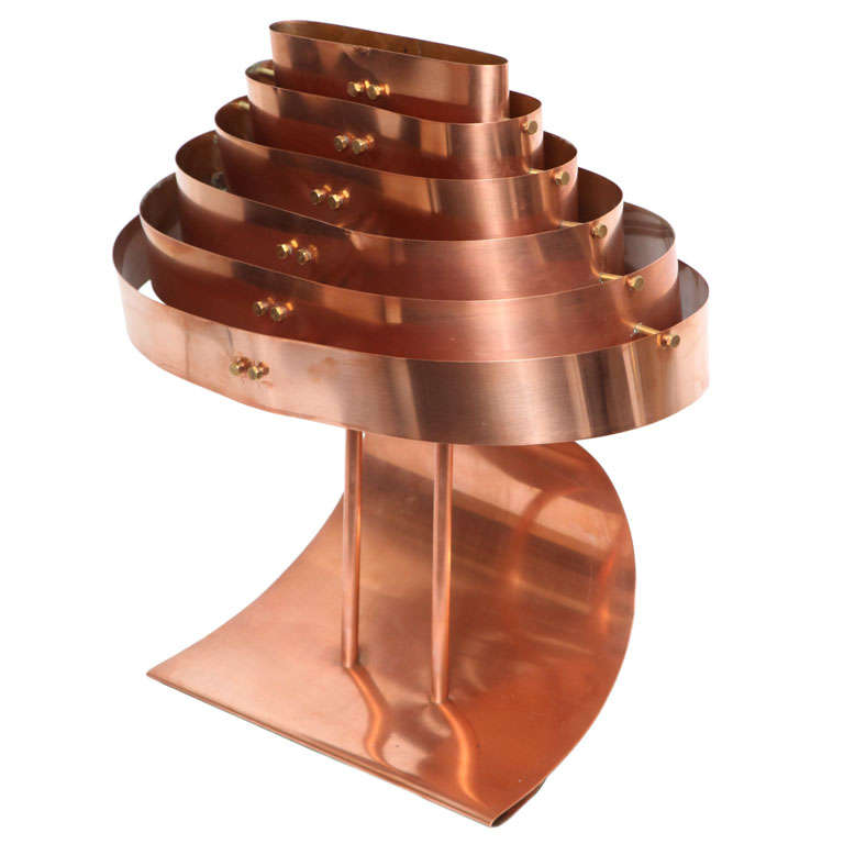 American Modernist Copper Table Lamp by Kurt Versen
