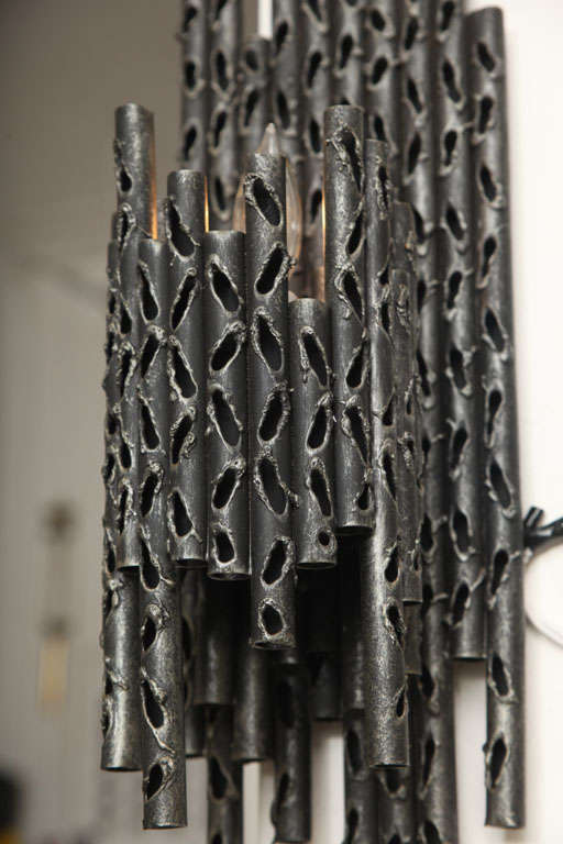Pair of 1960s Italian Brutalist Iron Wall Sconces 4