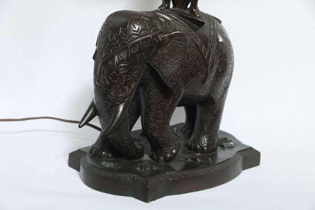 Bronze  H Troger Table Lamp Art Deco bronze Elephant with men German 1920's For Sale