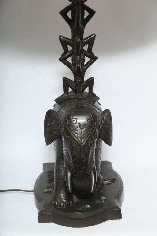 H Troger Table Lamp Art Deco bronze Elephant with men German 1920's For Sale 3