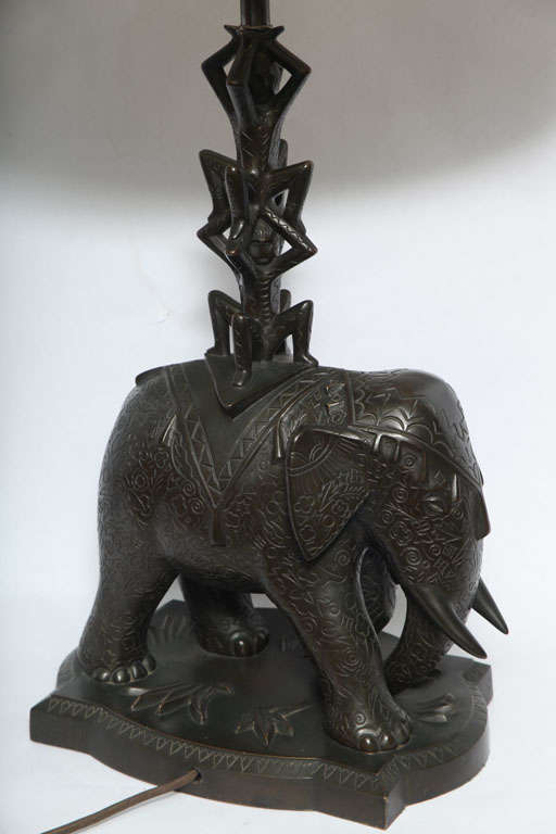  H Troger Table Lamp Art Deco bronze Elephant with men German 1920's For Sale 4