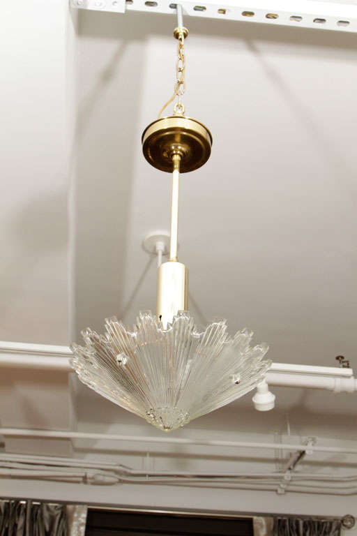 Pair of Brass and Glass Pendant Lights 3