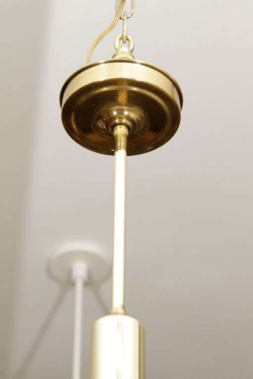 American Pair of Brass and Glass Pendant Lights
