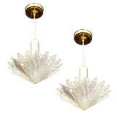 Pair of Brass and Glass Pendant Lights 3