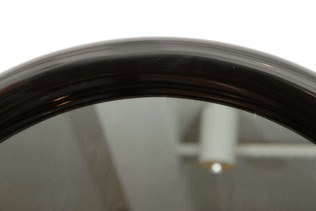 American Marcius Black Lacquer Round Mirror in the style of Karl Springer
