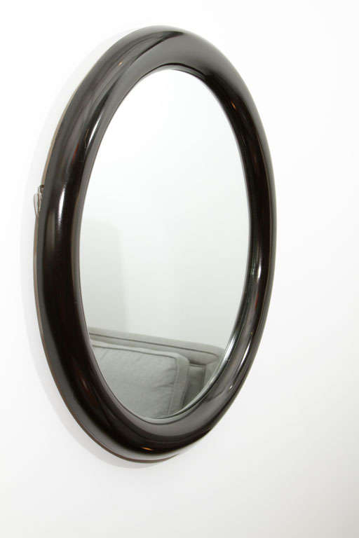 Marcius Black Lacquer Round Mirror in the style of Karl Springer 2