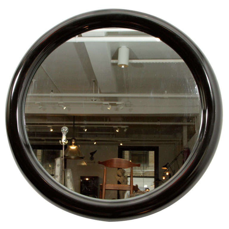 Marcius Black Lacquer Round Mirror in the style of Karl Springer