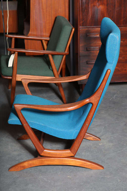 Danish Modern Teak and Blue Rocking Chair In Excellent Condition In New York, NY