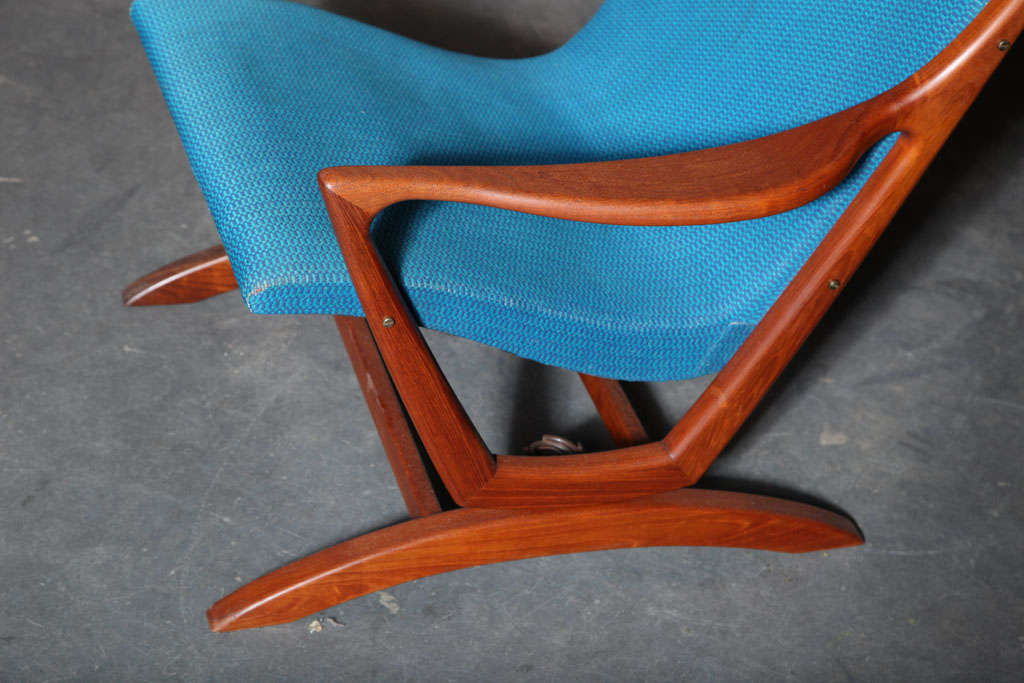 Mid-20th Century Danish Modern Teak and Blue Rocking Chair