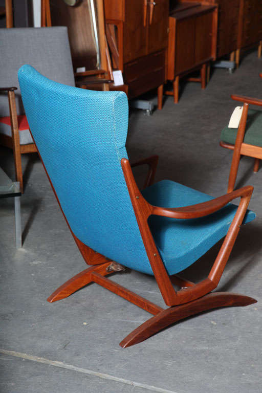 Danish Modern Teak and Blue Rocking Chair 2