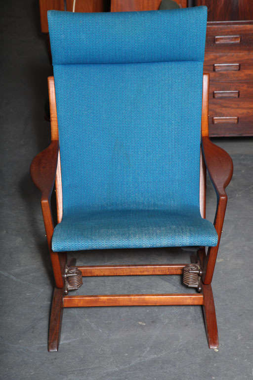 Danish Modern Teak and Blue Rocking Chair 3
