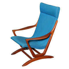 Danish Modern Teak and Blue Rocking Chair