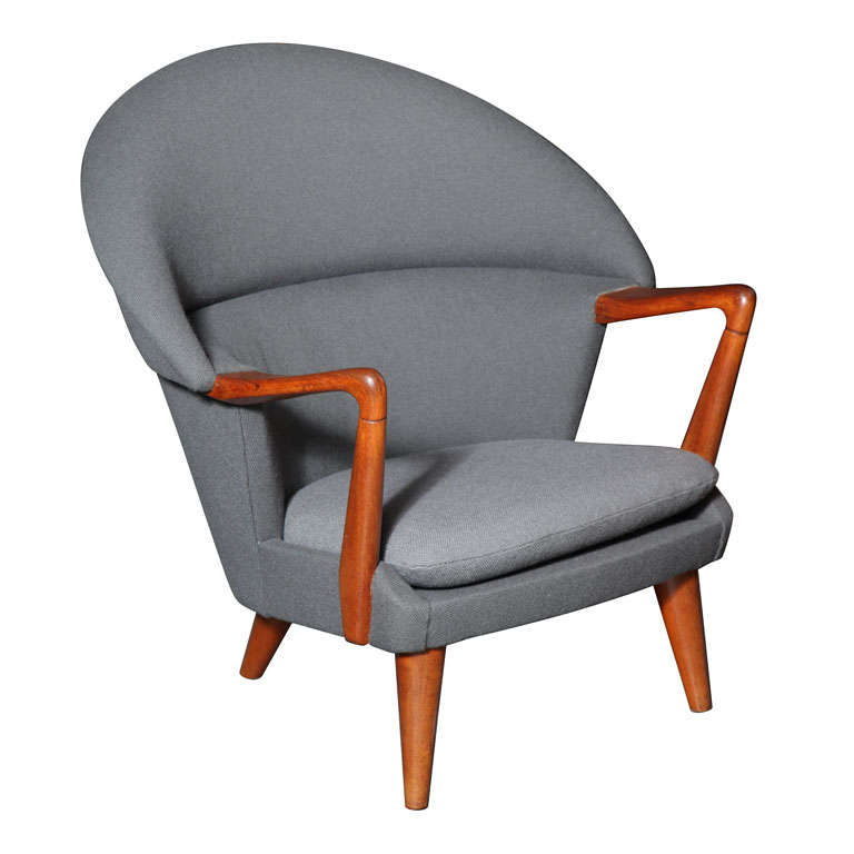 Teak and Grey Shell Chair by Hans Olsen at 1stdibs